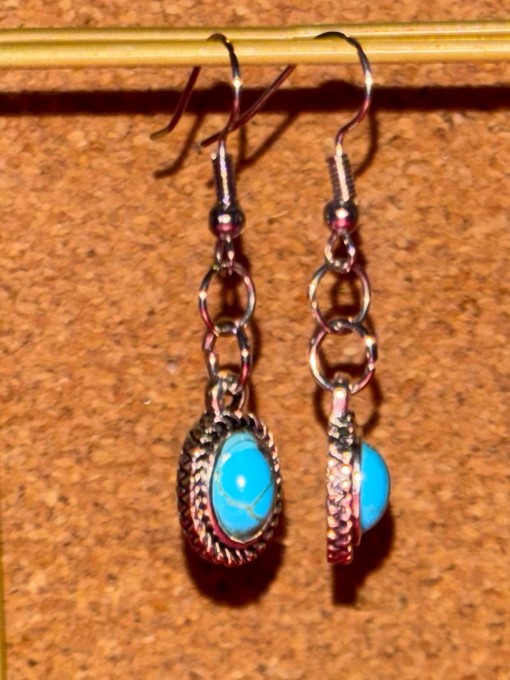 Turquoise Drop Earrings - Silver Tone Women Jewelry